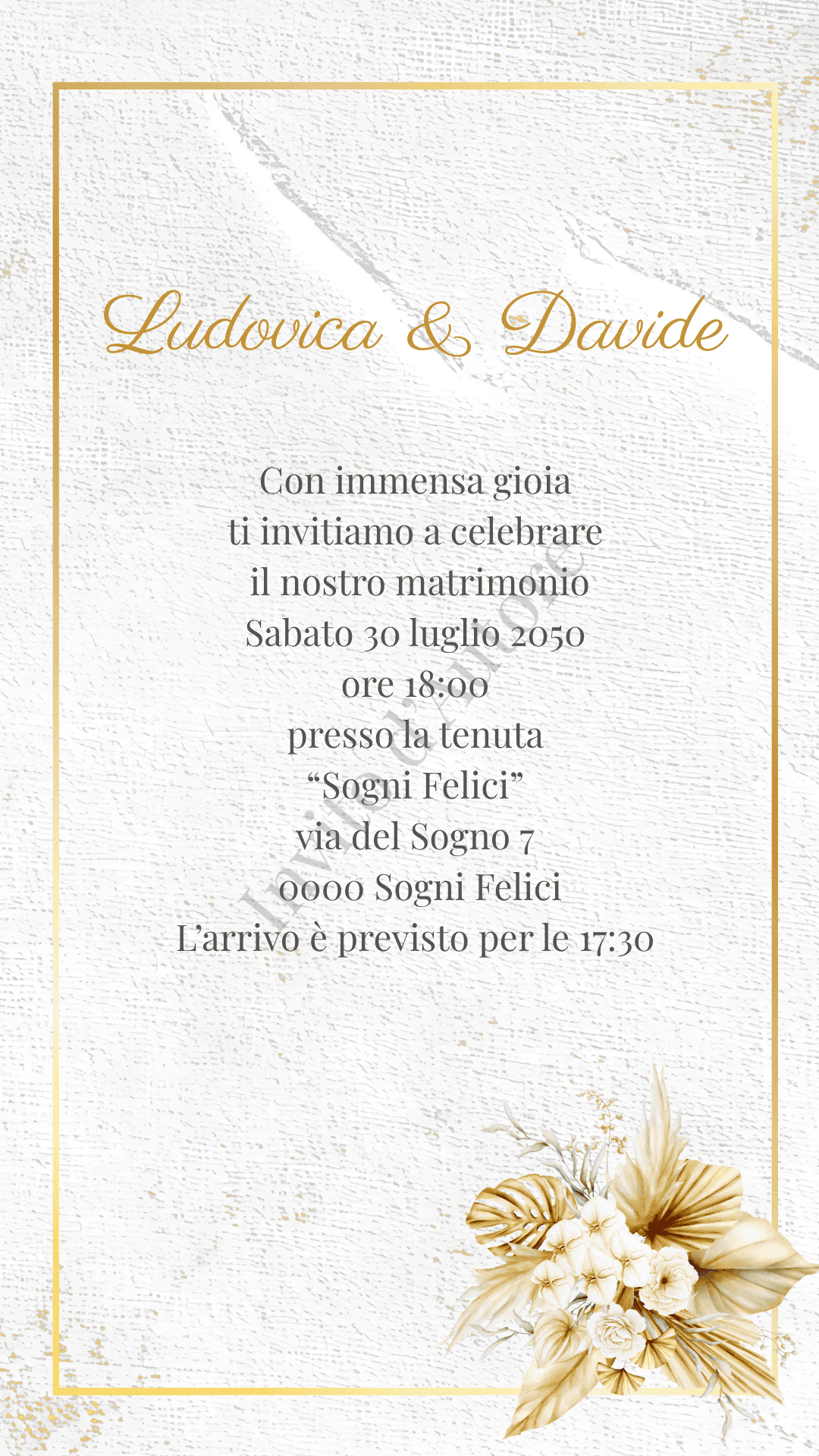 Immagine del prodotto: video invito digitale per matrimonio Oro Minimal, elegante e personalizzato realizzato da Invito d’autore.